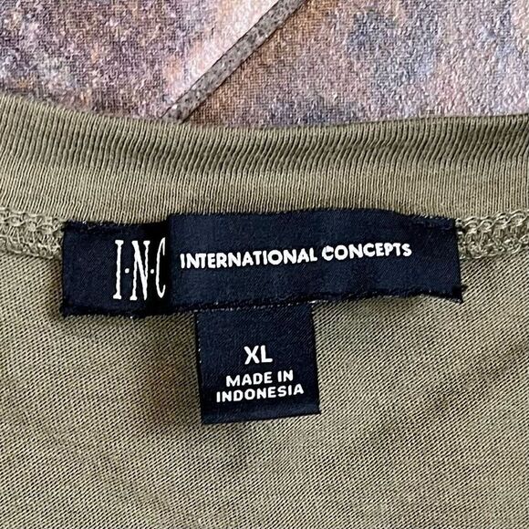 INC International Concepts Army Green Puff Long Sleeve Tee Shirt XL - Picture 7 of 10